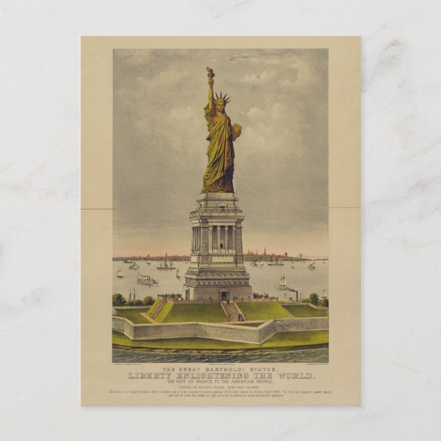 Carte Postale La Grande Statue de Bartholdi par Ives 1885 (Devant)