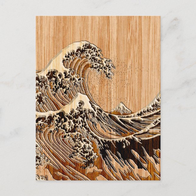 Carte Postale La Grande Vague Hokusai Bamboo Bois Grain (Devant)