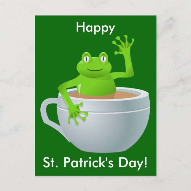Carte Postale La grenouille de la Saint-Patrick en tasse de thé  (Devant)