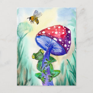 Carte Postale La grenouille sur le champignon veut l'abeille