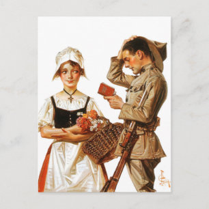 Carte Postale La jolie Française et le Soldat Nerveux