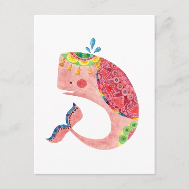 Carte Postale La joyeuse baleine rose (Devant)