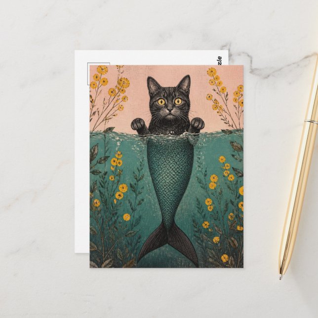 Carte Postale La Kitty Sirène (Devant/Arrière en situation)
