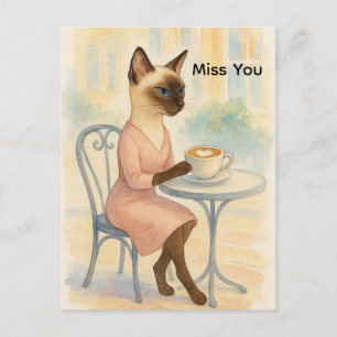 Carte Postale La maman de chat boit du café