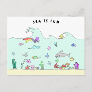 CARTE POSTALE LA MER EST AMUSANTE