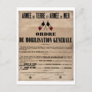 Carte Postale La mobilisation en France le 1er août 1914