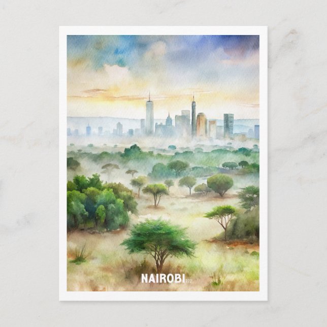Carte Postale La peinture aquarelle du parc national de Nairobi (Devant)