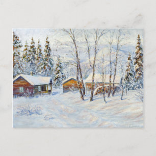 Carte Postale La peinture de Noël de la ferme d'hiver