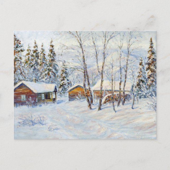 Carte Postale La peinture de Noël de la ferme d'hiver (Devant)
