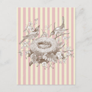 Carte Postale La Petite Famille sur arrière - plan rose et crème