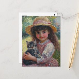 Carte Postale La petite fille adorable et son chat