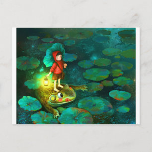Carte Postale La petite fille dans l'étang avec grenouille.jpg