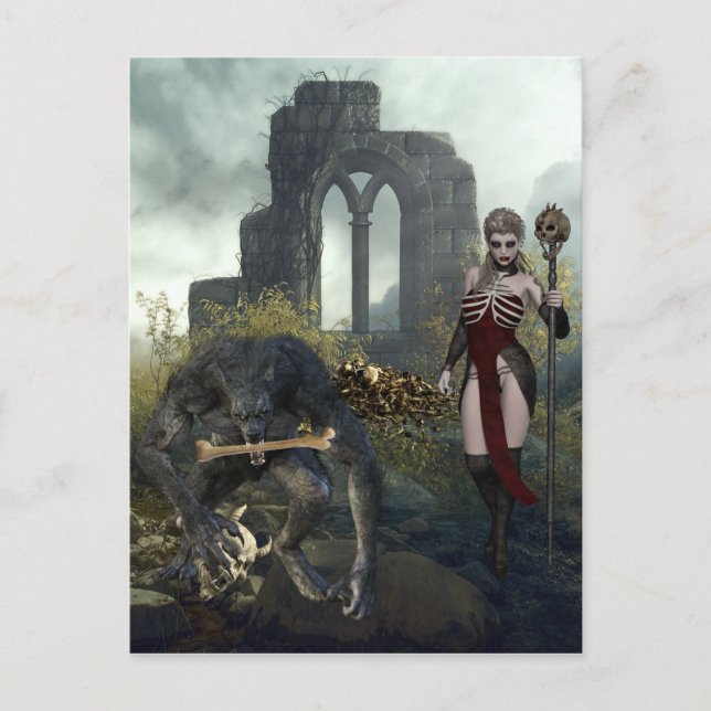 Carte Postale La peur de l'Halloween du loup-garou et du vampire (Devant)