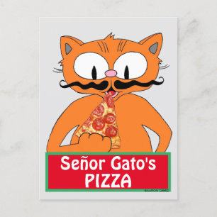 Carte postale - La pizza de Señor Gato Drôle Musta