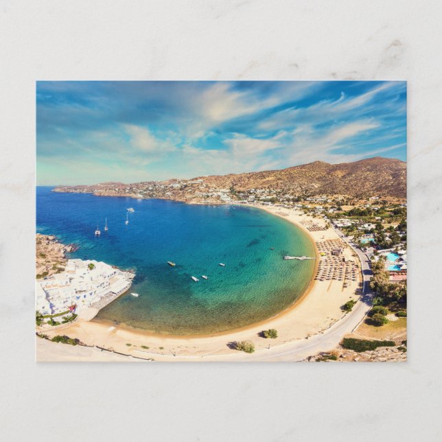 Carte Postale La plage de sable de Mylopotas sur l'île d'Ios, Gr (Devant)