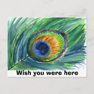 Carte Postale la plume de paon, souhaitent que vous ayez été ici