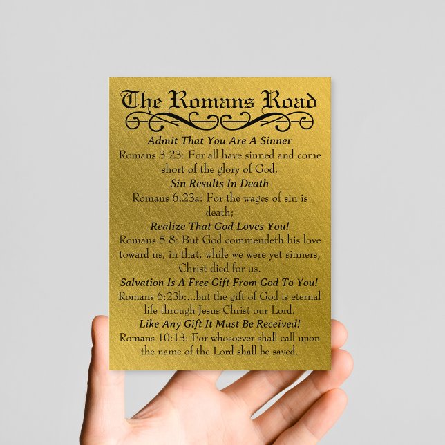 Carte Postale La prière du Sinner de la Route Romans Gold Black (The Romans Road Sinner's Prayer Gold Black Postcard)