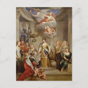 Carte Postale La reine Anne présente des plans militaires de Ble