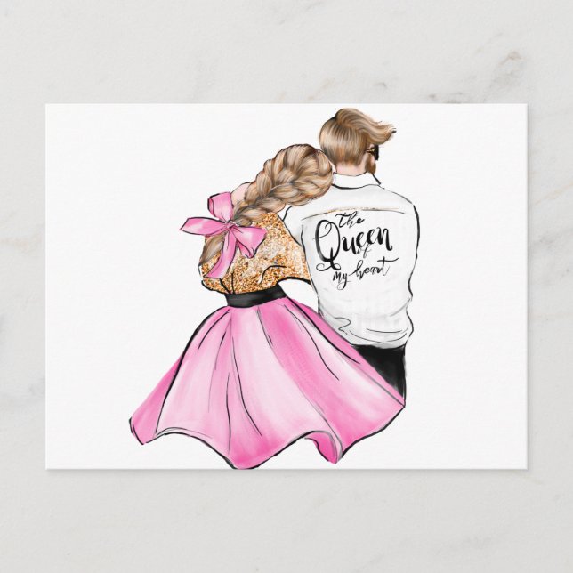 Carte Postale La Reine de mon coeur couple de la Saint-Valentin  (Devant)