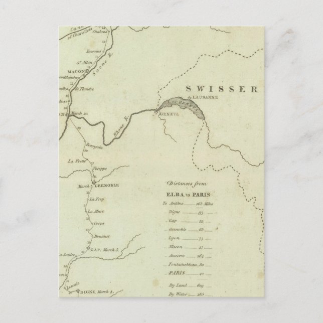 Carte Postale La route de Bonaparte d'Elbe à Paris (Devant)