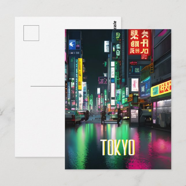 Carte Postale La Rue De Tokyo La Nuit (Devant / Derrière)