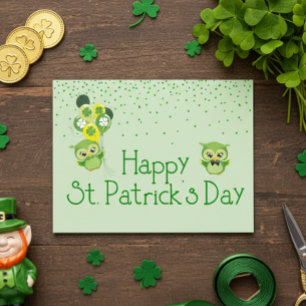Carte Postale La Saint-Patrick Shamrock Hiboux Verts Mignons