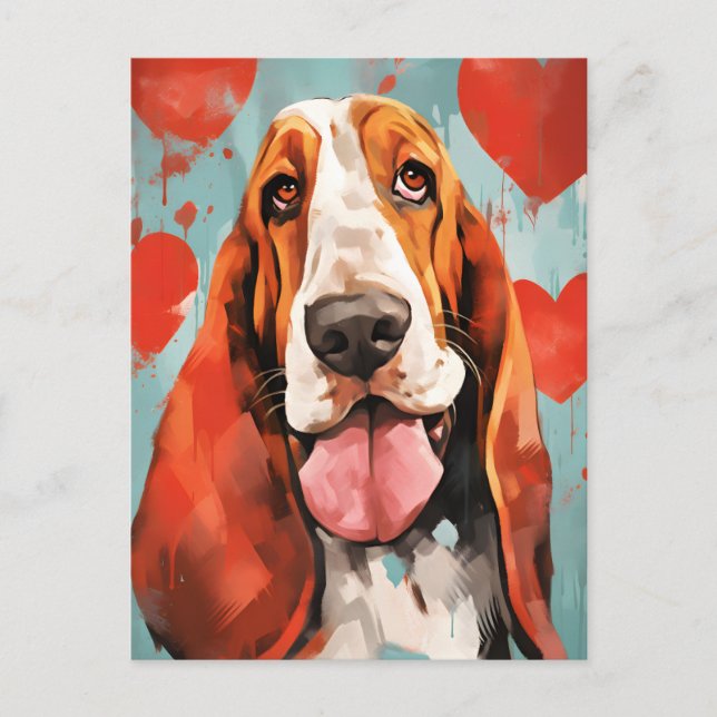 Carte Postale La Saint-Valentin du Basset Hound (Devant)