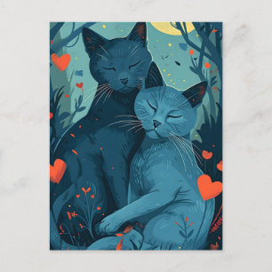Carte Postale La Saint Valentin du chat bleu russe