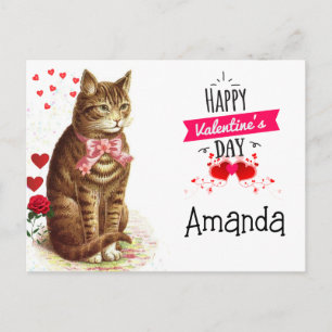 Carte Postale La Saint-Valentin Enfants Cœurs et Chat