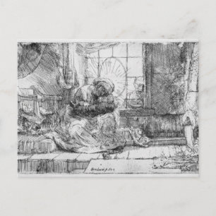 Carte Postale La Sainte Famille avec un chat, 1654