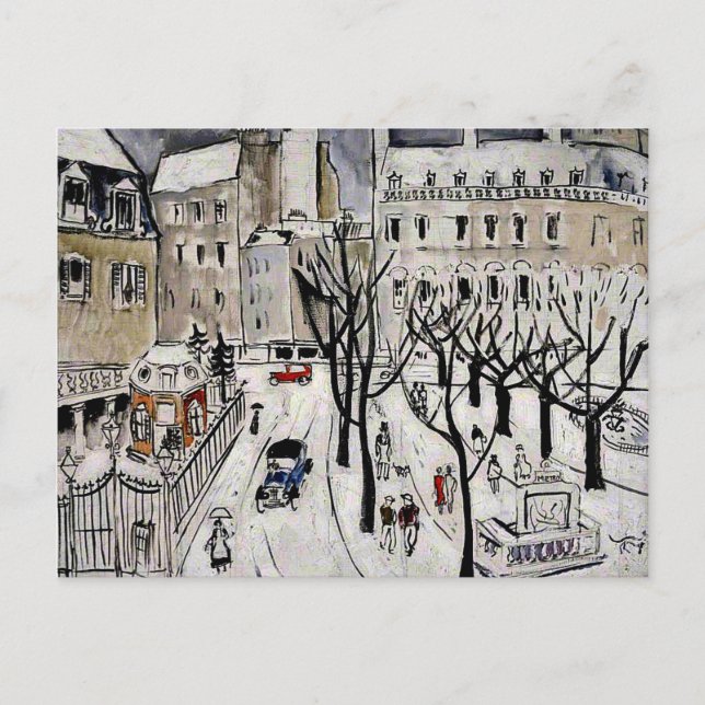 Carte Postale La Scène de la Neige à Paris, la peinture d'art (Devant)