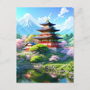 Carte Postale La sérénité des fleurs au temple japonais