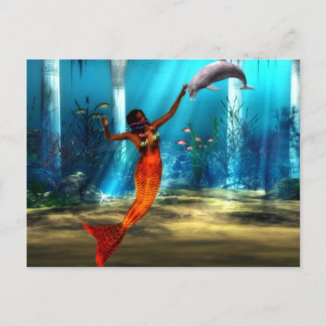 Carte Postale La sirène et le dauphin (Devant)