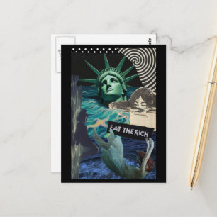 Carte Postale La Statue de la Liberté Fond Surréaliste Mange les