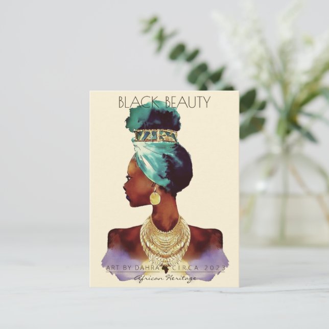 CARTE POSTALE LA TÊTE DE LA REINE AFRICAINE WRAP CHEVEUX NATUREL (Debout devant)