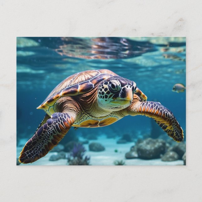 Carte Postale La tortue de mer dans l'océan (Devant)