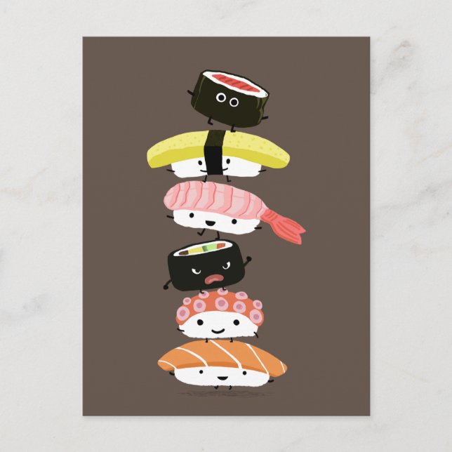 Carte Postale La Tour du Sushi - Une joyeuse pile d'amis du Sush (Devant)