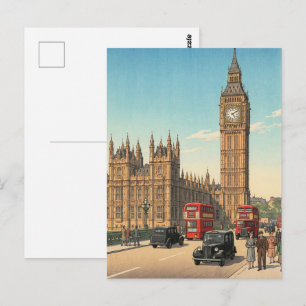 Carte Postale La Tour Horloge Big Ben Estampe Japonaise