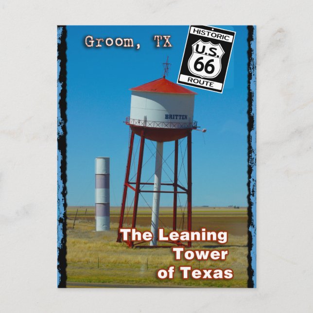 Carte Postale La Tour penchée du Texas à Groom - Autoroute 66 (Devant)