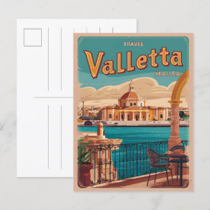 Carte Postale La Valette vintage, Malte voyage souvenirs et cade