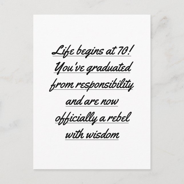 Carte Postale La vie de retraité commence à 70 ans, 70e annivers (Devant)