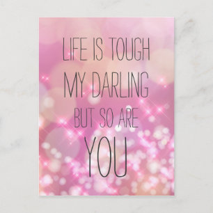 Carte Postale La vie est dure Pink Glam Bokeh Citation inspirati