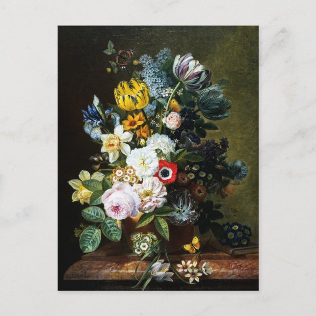 Carte Postale La vie morte avec la peinture de fleurs (Devant)