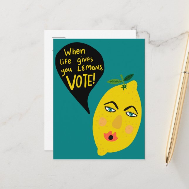 Carte Postale La vie vous donne citrons Vote 2024 Élections Cute (Devant/Arrière en situation)