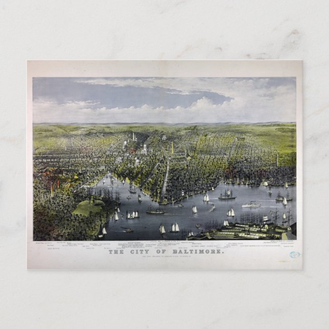 Carte Postale \La ville de Baltimore par Currier & Ives (1880) (Devant)