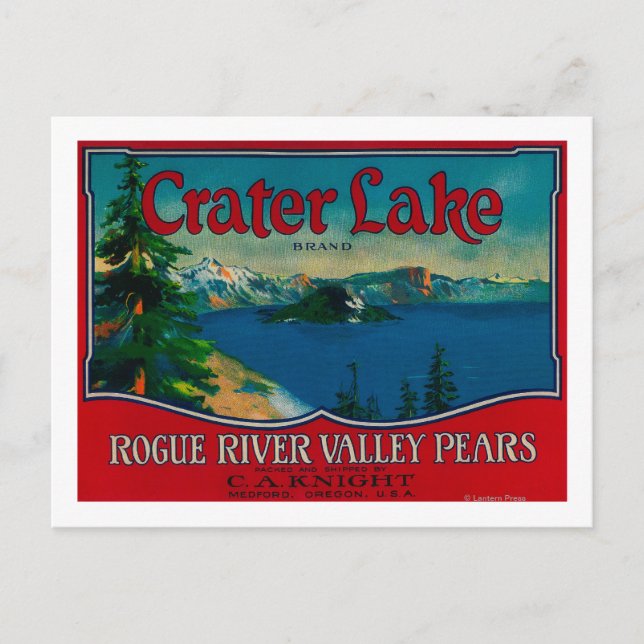 Carte Postale Label Crater Lake Pear Crate Medford, OU (Devant)