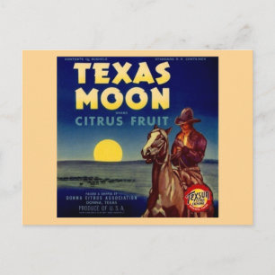 Carte Postale Label Texas Moon Citrus Fruit Crate