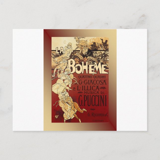 Carte Postale LaBoheme ~ Opéra Puccini 1896 avec Arrière - plan (Devant)