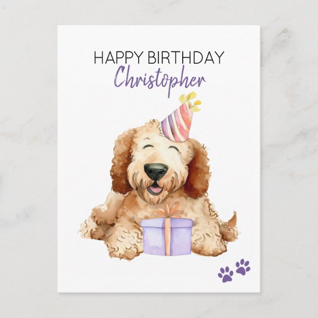 Carte Postale Labradoodle Joyeux Anniversaire Personnalisé (Devant)
