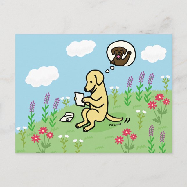 Carte Postale Labrador jaune et lettre d'un ami (Devant)